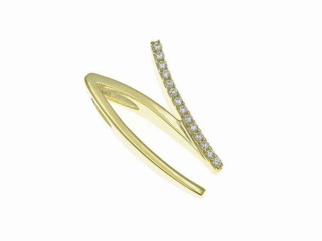 Anhänger aus poliertem Sterling Silber in Form des Buchstabens N, vergoldet in Gelbgold mit Zirkonia-Steinen, hergestellt von Juwelier Harnisch.