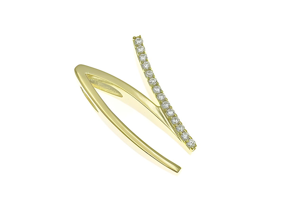 Anhänger aus poliertem Sterling Silber in Form des Buchstabens N, vergoldet in Gelbgold mit Zirkonia-Steinen, hergestellt von Juwelier Harnisch.