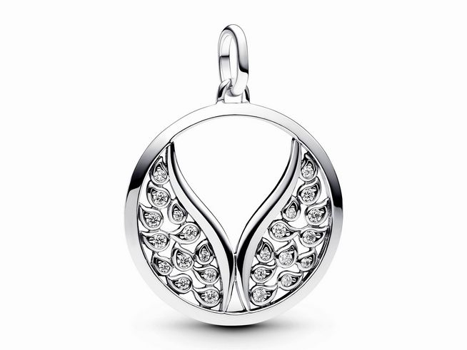 Medaillon-Charm mit Flügel-Design aus Sterling Silber, verziert mit klaren Zirkonia, im XXL-Format, hergestellt von Pandora, stilvolles und elegantes Schmuckstück.