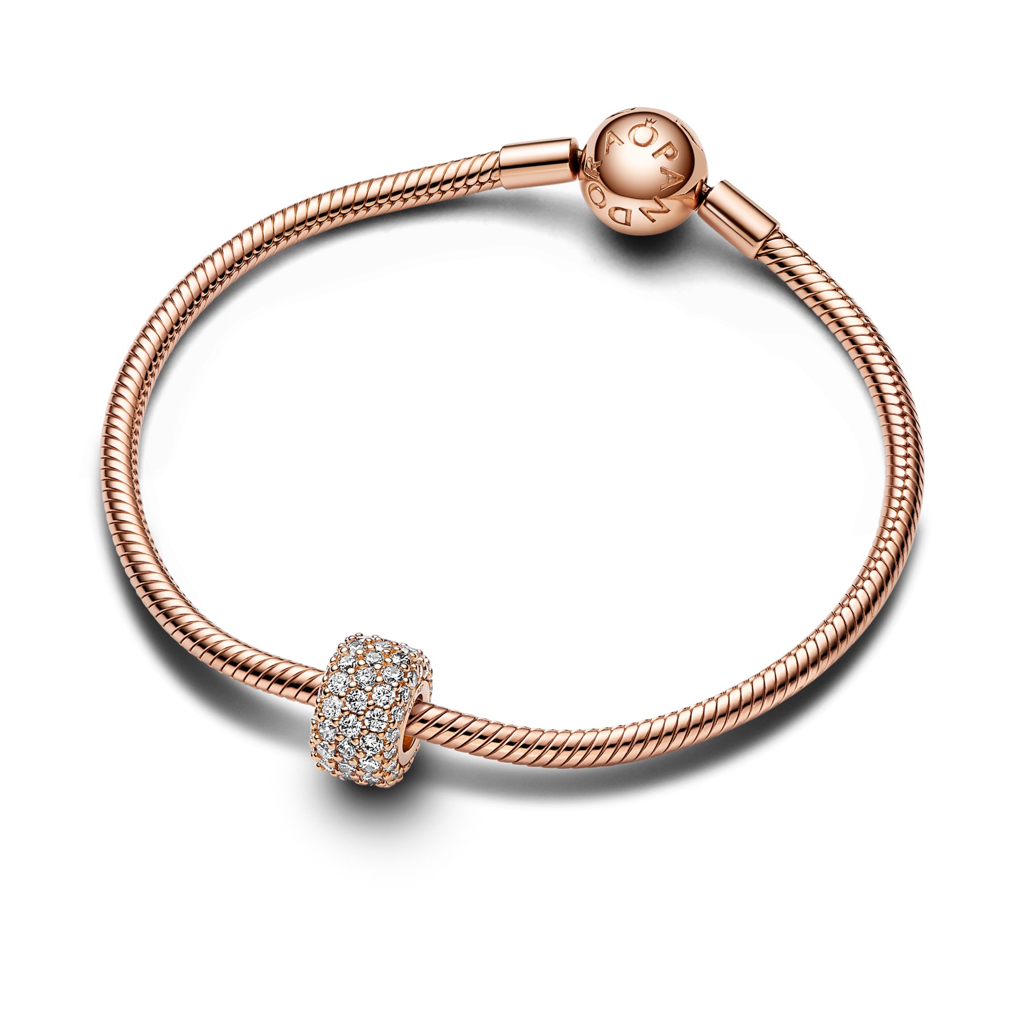 Pandora Funkelndes Dreireihiges Pavé-Charm - Roségold Vergoldung - Zirkonia – Ansicht 2