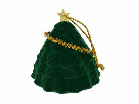Geschenkschachtel in Form eines Tannenbaums, grün, 7 cm hoch, Hersteller: Juwelier Harnisch, ideal für Weihnachten als Geschenkverpackung oder Dekoration.