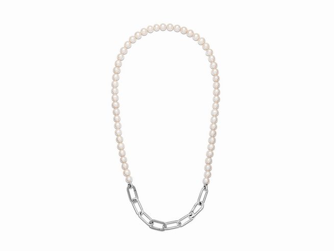 Süßwasser-Zuchtperlen-Halskette von Pandora aus Sterling Silber mit weißen Zuchtperlen und einer modernen Kette, Länge 45 cm. Elegant und zeitlos für jede Gelegenheit.