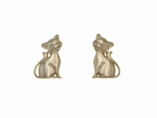Ohrstecker aus Sterling Silber in Form von Katzen, poliert und vergoldet in Roségold, hergestellt von Juwelier Harnisch, ohne Stein, elegante und verspielte Tierdesigns.