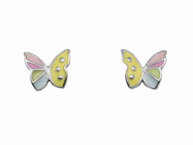Ohrringe Ohrstecker Schmetterling Lack bunt aus Sterling Silber rhodiniert, geeignet für Kinder, leuchtende Farben und verspieltes Design, perfekt für kleine Mädchen.
