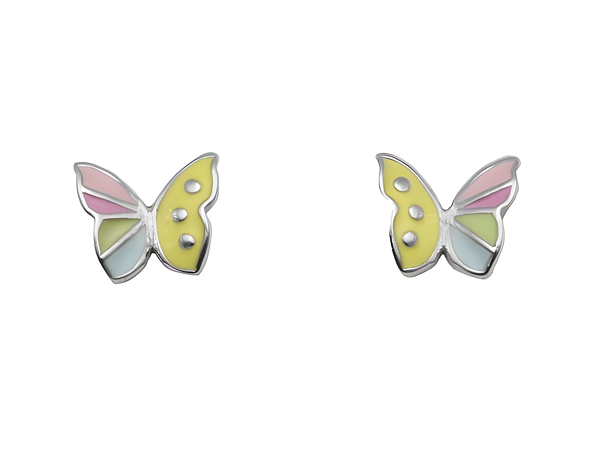Ohrringe Ohrstecker Schmetterling Lack bunt aus Sterling Silber rhodiniert, geeignet für Kinder, leuchtende Farben und verspieltes Design, perfekt für kleine Mädchen.