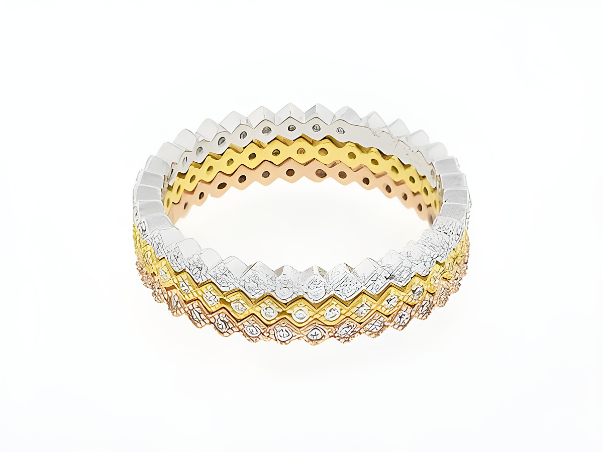 Silber Ring im 3er Set mit Rauten und Zirkonia, vergoldet in Rosé, Größe 50, Hersteller Juwelier Harnisch, bis Größe 50/15,9. Ideal für eleganten Schmuckstil.