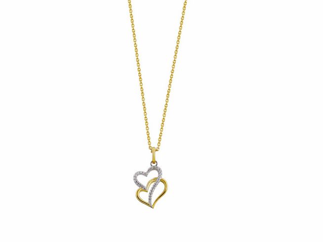 Xenox Sterling Silber Kette XS3602G mit einer Länge von 40-45 cm in Gelbgold Vergoldung. Charmante Karreekette mit zwei ineinander verschlungenen Herzen, elegant und modern.