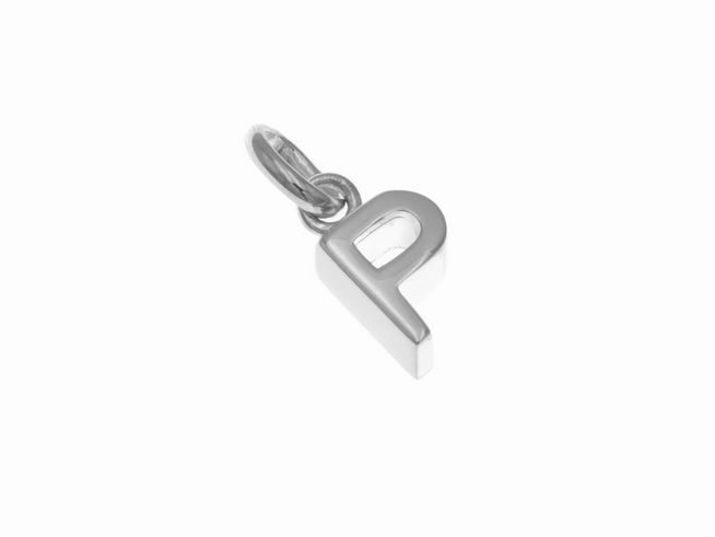 Anhänger aus Sterling Silber in Form des Buchstabens P, poliert und rhodiniert, hergestellt von Juwelier Harnisch. Ideal als persönlicher Schmuck oder Geschenk.