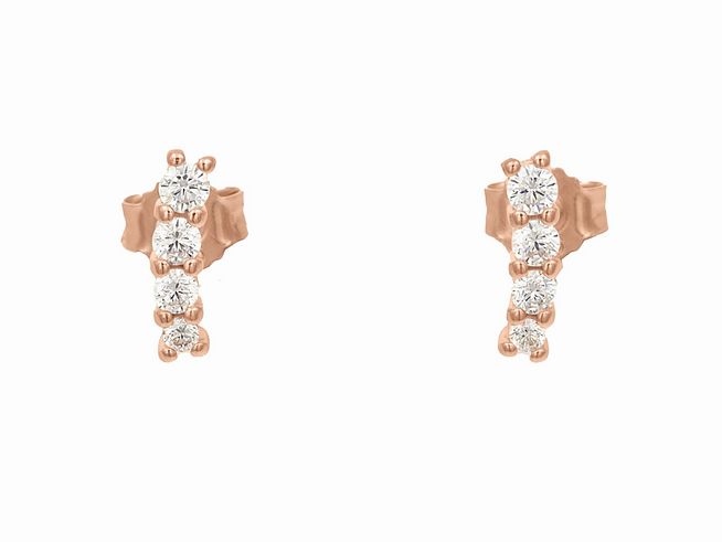 Ohrstecker aus Sterling Silber, vergoldet in Roségold poliert, mit vier weißen Zirkonia. Hersteller: Juwelier Harnisch, elegant und zeitlos im Design.