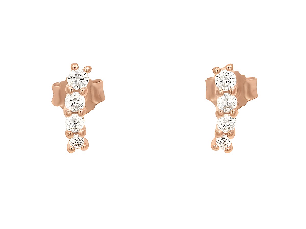 Ohrstecker aus Sterling Silber, vergoldet in Roségold poliert, mit vier weißen Zirkonia. Hersteller: Juwelier Harnisch, elegant und zeitlos im Design.