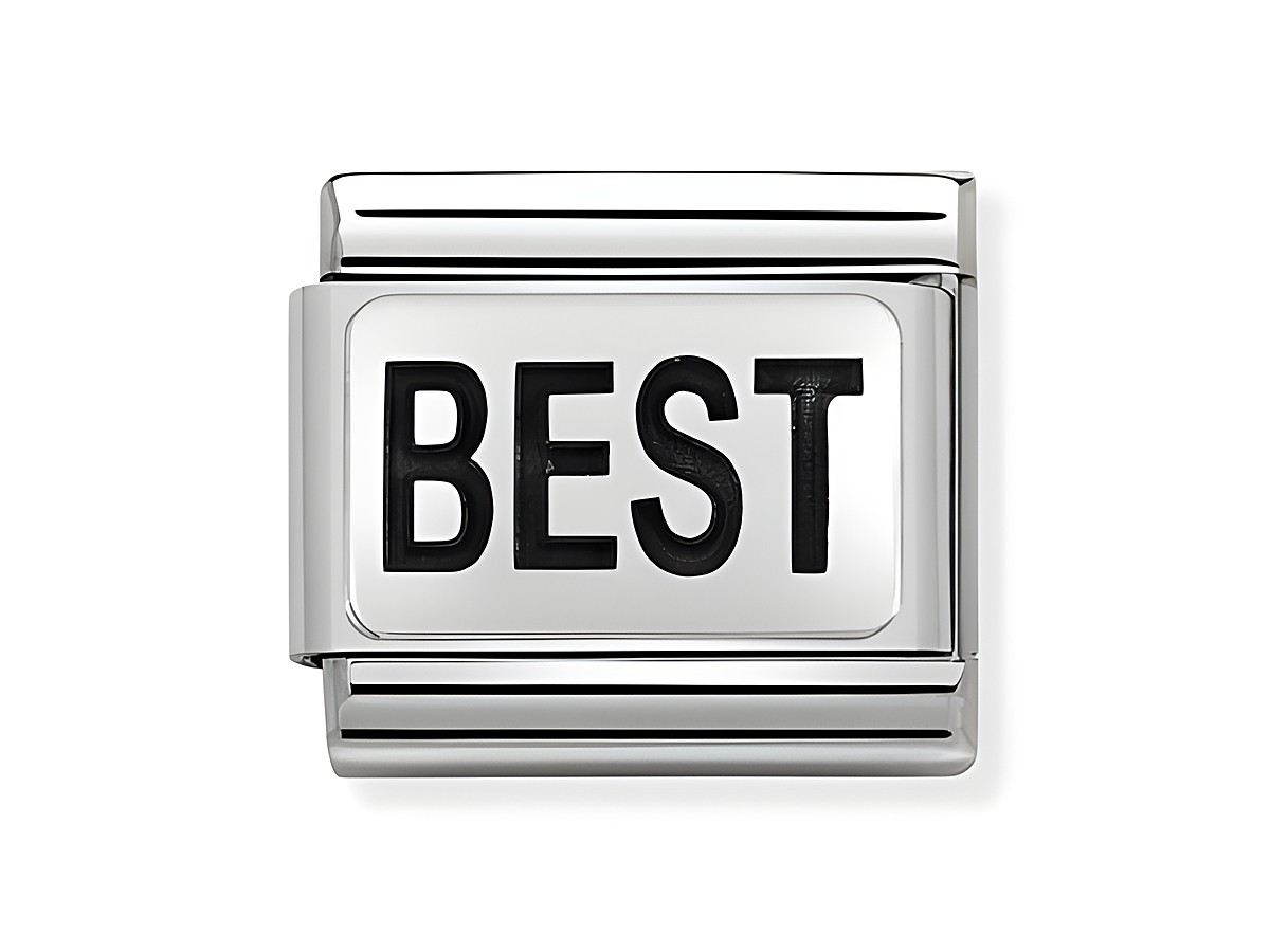 Oxidierte Plakette aus Edelstahl in Silber mit der eingravierten Aufschrift BEST, geeignet für das Nomination Armband. Hochwertige Verarbeitung und modernes Design.