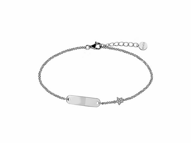Xenox Sterling Silber Armband XS3468 mit Ankerkette in 14-16 cm, verziert mit einem Stern und einer länglichen Platte, fügt Eleganz hinzu und ist Teil der LUCKY ONES Kollektion.