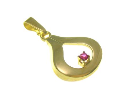 Gold Anhänger mit poliertem Finish und eingelassenem Rubin, Hersteller: Juwelier Harnisch, elegantes Design für stilvolle Anlässe.