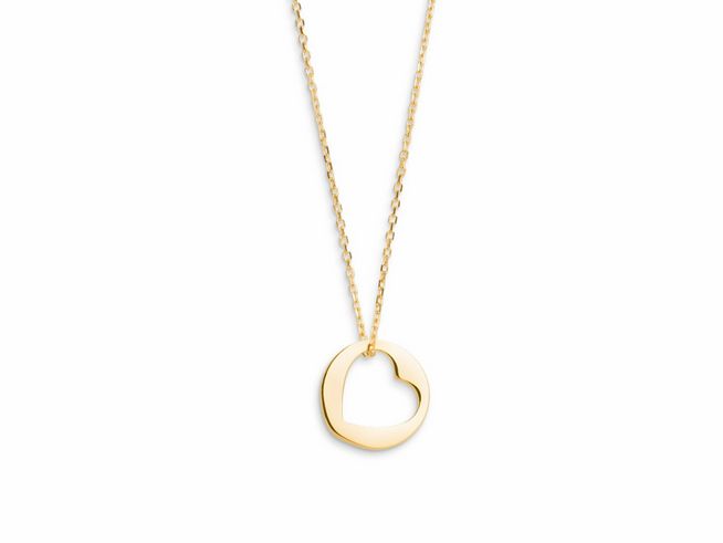 Xenox Gold Kette XG4202G/42 - 42 cm - HEART - Gelbgold Karreekette 375 GOLD - Herzanhänger in goldfarbenem Design, an einer feinen Kette aus echtem Gold.