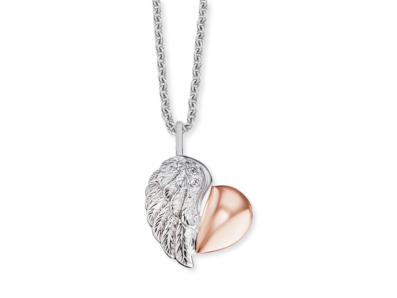 Engelsrufer ERN-LILHEARTWING-BI LILHEARTWING Kette Herzflügel Bicolor mit Zirkonia - Roségold Verg. auf Silber 40 cm Bicolor Kette von Engelsrufer mit einem Herzanhänger und Flügelmotiv aus roségold und silber, verziert mit Zirkonia, 40 cm lang. Ideales Schmuckstück für besondere Anlässe.