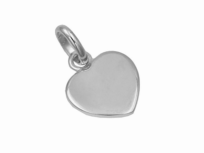 Anhänger Gravurplatte Herz aus poliertem rhodiniertem Sterling Silber, flach und glänzend, ideal für individuelle Gravuren, Hersteller Juwelier Harnisch.