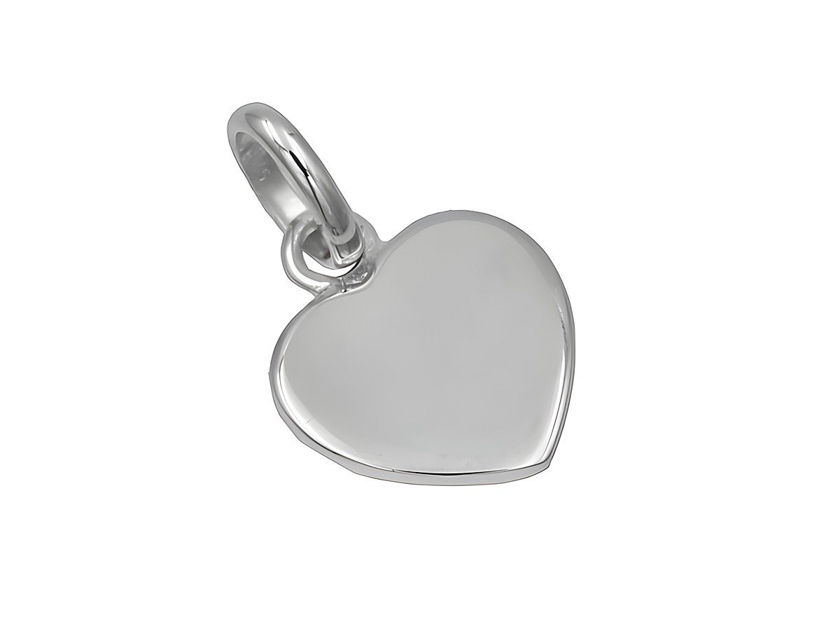 Anhänger Gravurplatte Herz aus poliertem rhodiniertem Sterling Silber, flach und glänzend, ideal für individuelle Gravuren, Hersteller Juwelier Harnisch.