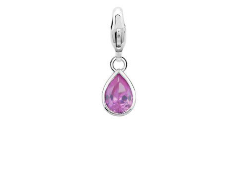 Ti Sento Silber Charm Happy Tears in Tropfenform mit funkelndem pinkem Glitzerstein, elegant und verspielt, ideal für individuelle Armbandgestaltungen oder als besondere Geschenkidee.