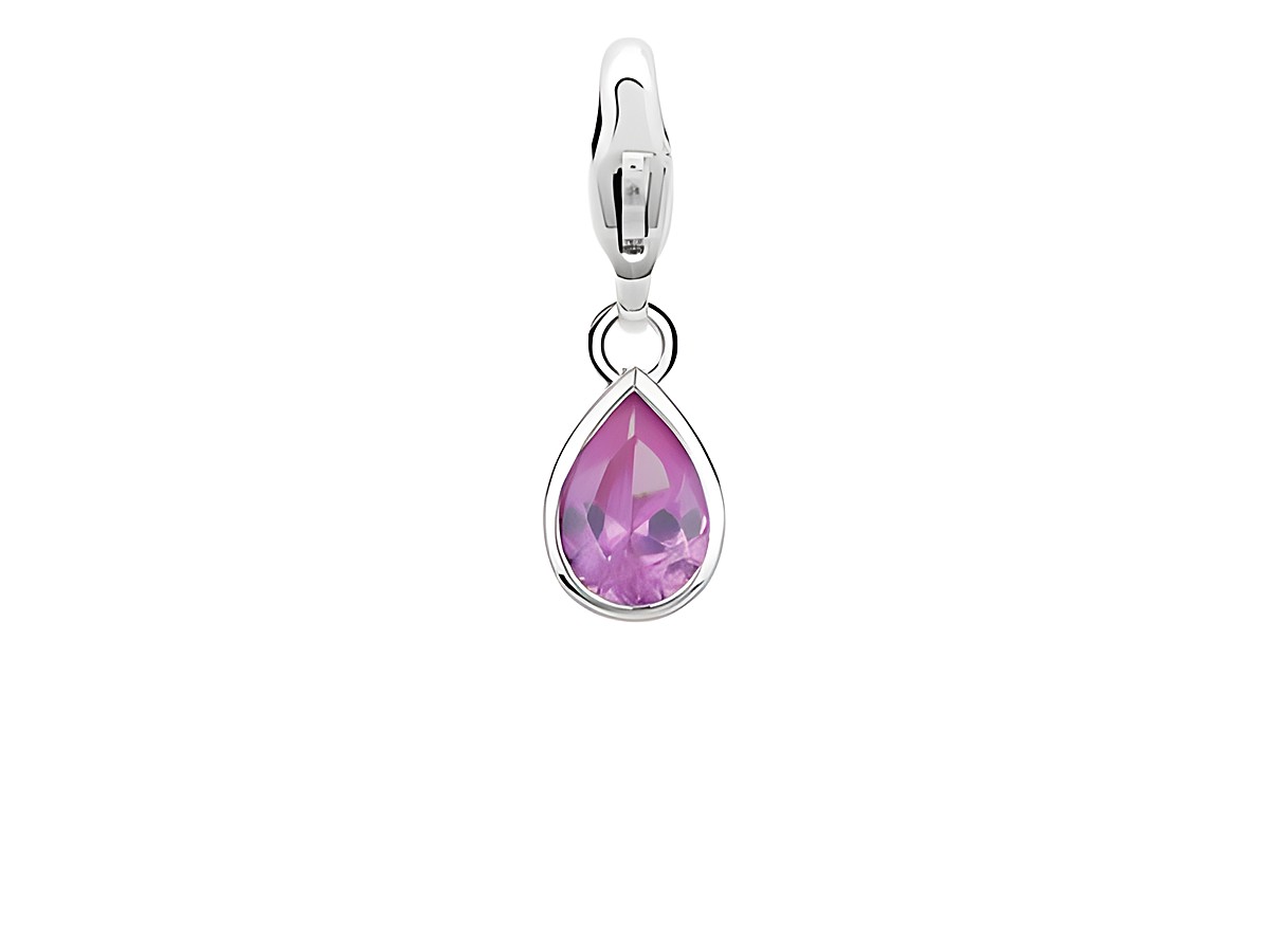 Ti Sento Silber Charm Happy Tears in Tropfenform mit funkelndem pinkem Glitzerstein, elegant und verspielt, ideal für individuelle Armbandgestaltungen oder als besondere Geschenkidee.
