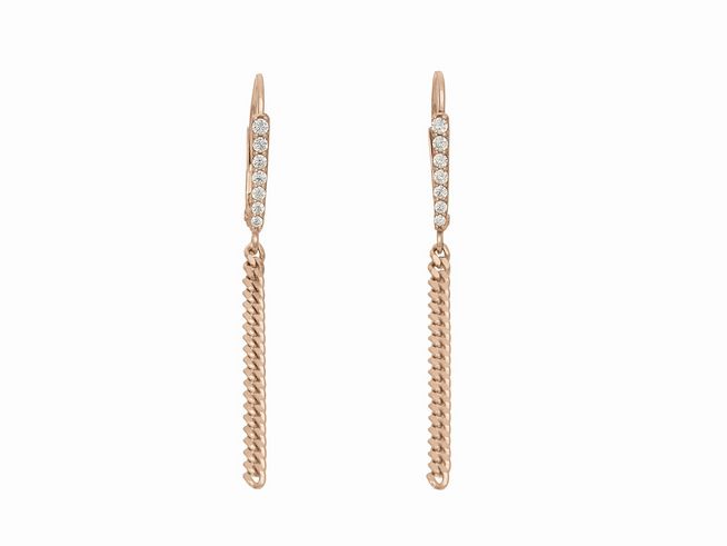 Ohrhänger aus Sterling Silber, vergoldet in Roségold, mit einer Panzerkette und weißem Zirkonia Stein, elegant und modern, Hersteller Juwelier Harnisch.