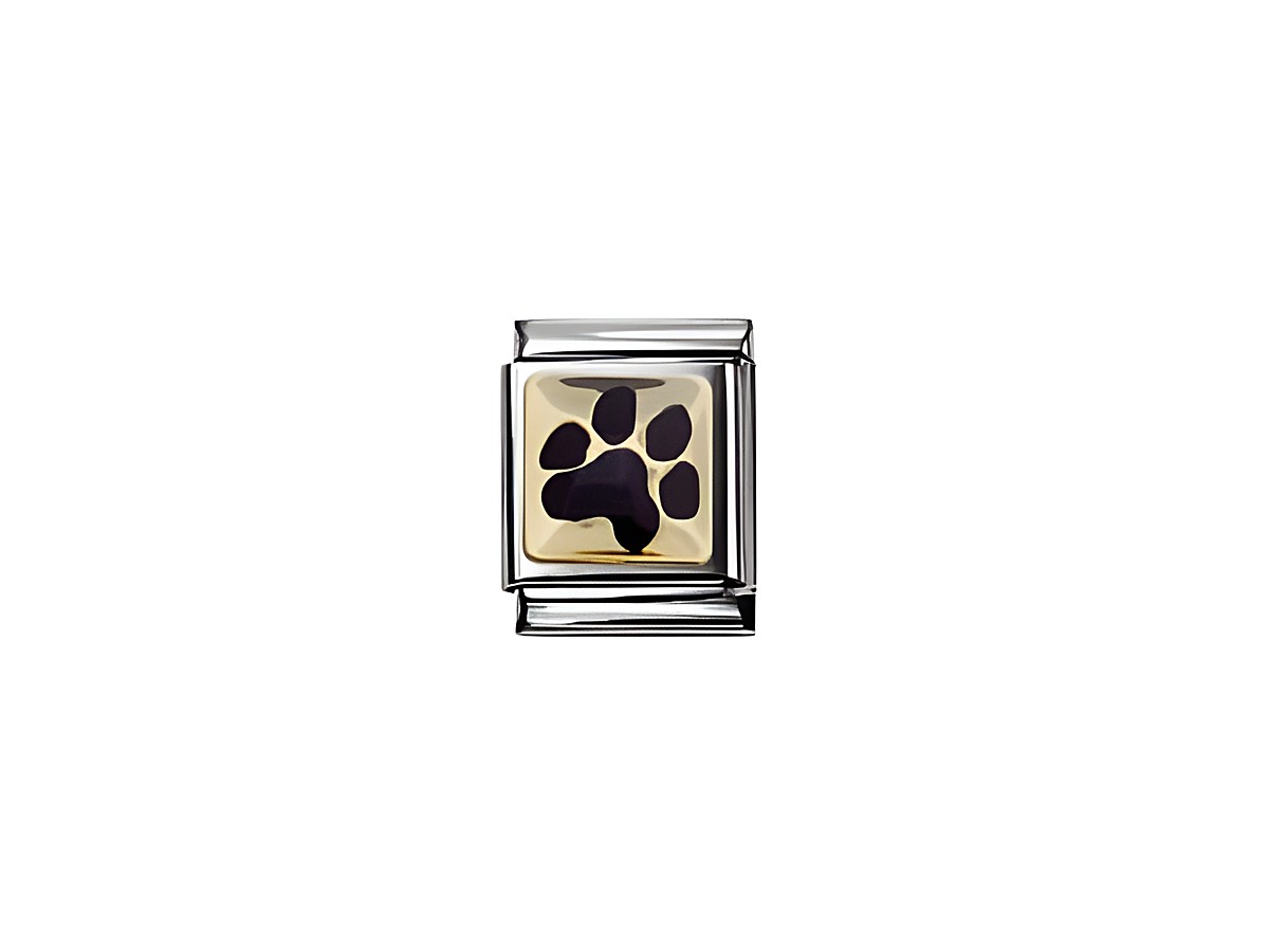 Big TIER LAND emaill Hundepfote 032210 35 von Hersteller Nomination. Das Bild zeigt ein charmantes Armband mit einem Pfotenabdruck in schwarzer Farbe auf hellem Hintergrund.