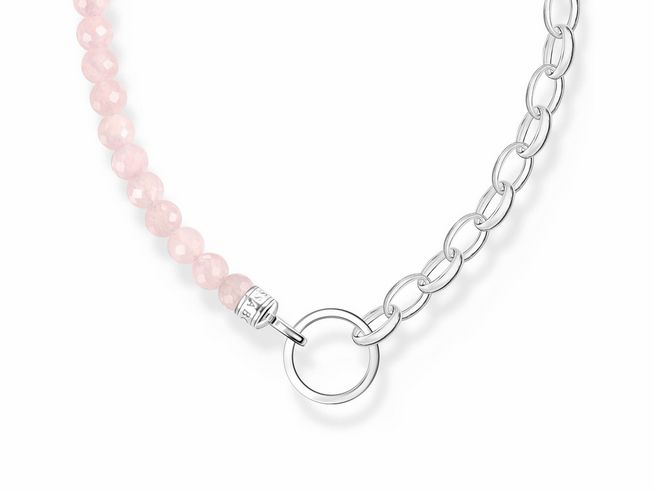 Silberne Kette von Thomas Sabo mit Rosenquarz in zartem Pink, Länge von 40 bis 45 cm, elegant und modern gestaltet, ideal für jeden Anlass.