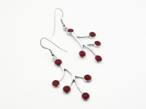 Granat Ohrringe 42,7 mm Ohrhänger aus Sterling Silber mit mehreren roten Granatsteinen, elegantes Design von Juwelier Harnisch, ideal für Granatschmuck-Liebhaber.