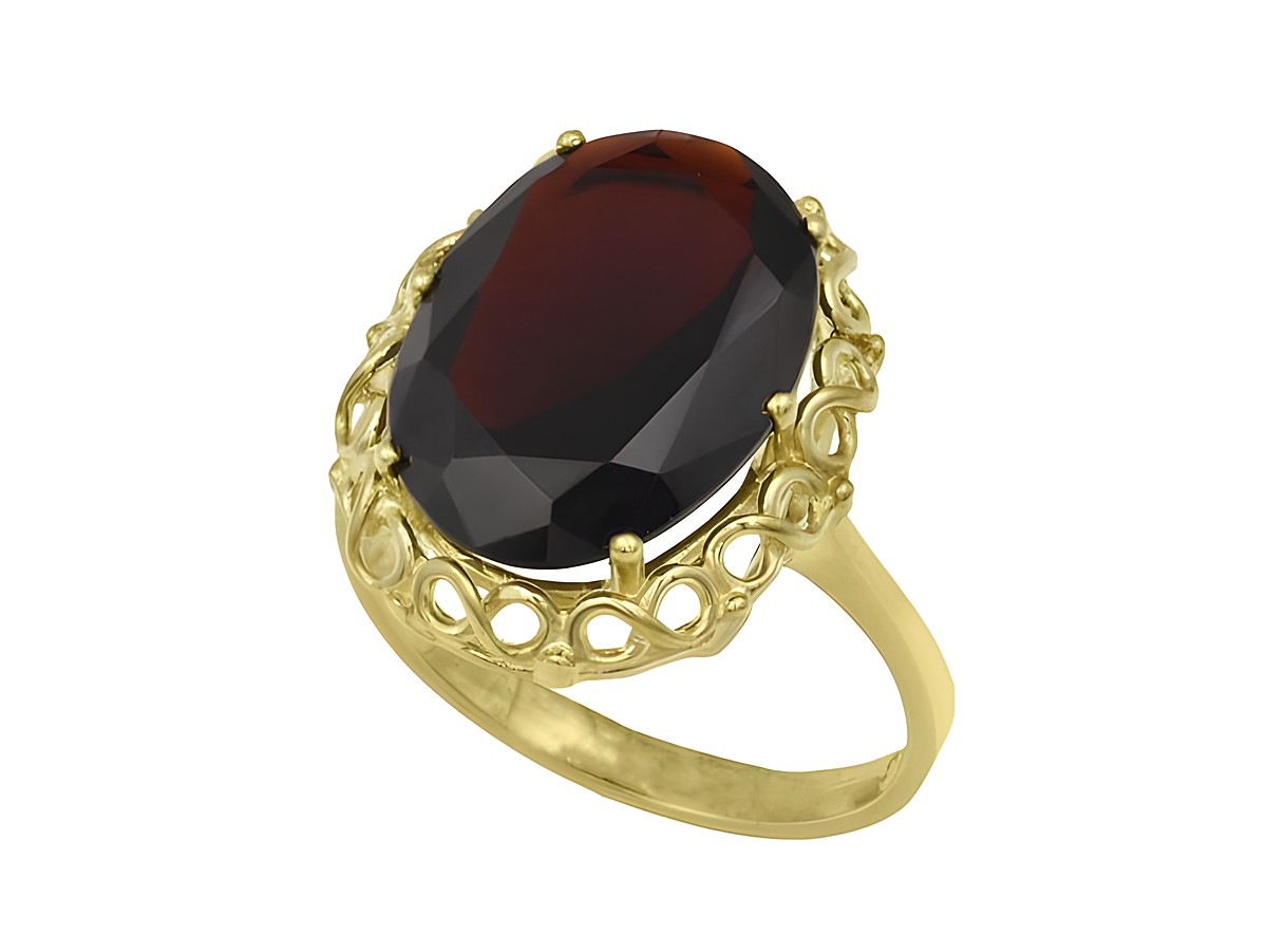 Gelbgold Ring nostalgisch aus Gelbgold 333 mit einem ovalen Granat im Durchmesser von Gr. 54, hergestellt von Juwelier Harnisch, bis Größe 54/17,5.