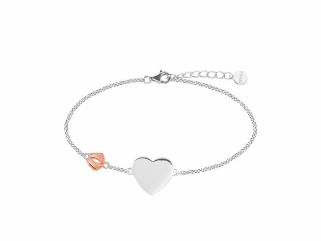 Xenox Silber Armband XS3492R mit Ankerkette in Roségold Vergoldung, verziert mit Herzgravurplatte und Füße, Länge von 15 bis 18,5 cm aus der LUCKY ONES Kollektion.