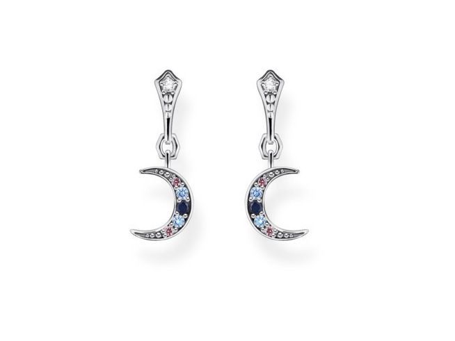 Ohrringe von Thomas Sabo aus Sterling Silber mit Glas-Keramik, synthetischem Spinell und Zirkonia, im Design von Monden. Funkelnde Steine in Blau, Pink und Weiß. Ideal für besondere Anlässe.