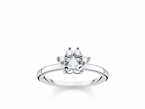 Thomas Sabo Ring TR2289-643-14-54 aus Silber mit weißen Steinen in Größe 54. Der Ring hat ein elegantes Design mit einem zentralen Stein und schlichten Details.