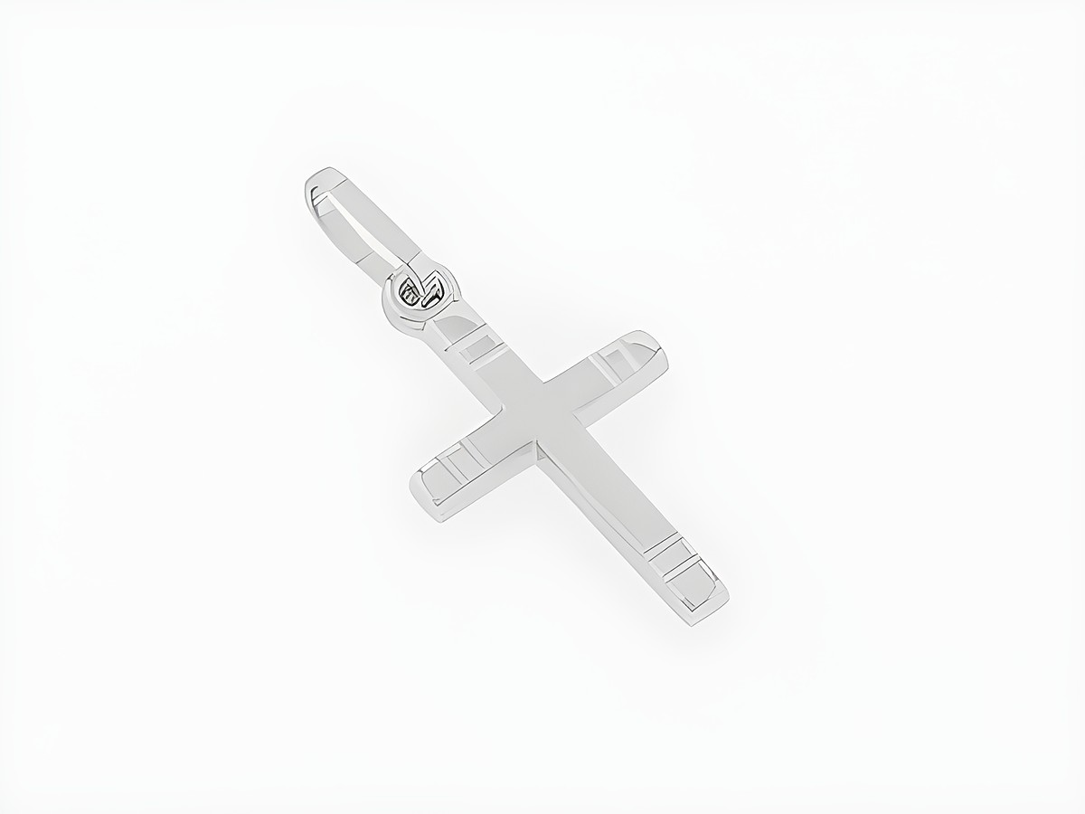 Kreuz Silber Anhänger schlicht teilmattiert rhod diamantiert mit Muster Hersteller Juwelier Harnisch.