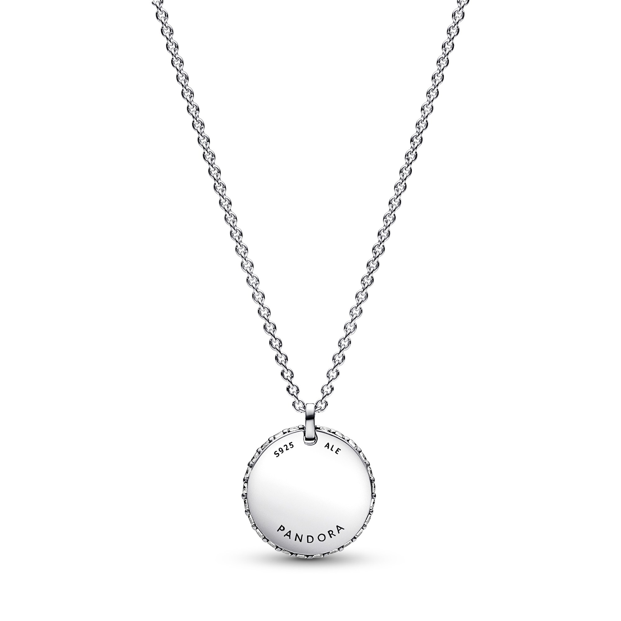 Pandora Pavé runder Anhänger Halskette - 45 cm - Sterling Silber Ansicht 2 – Ansicht 2