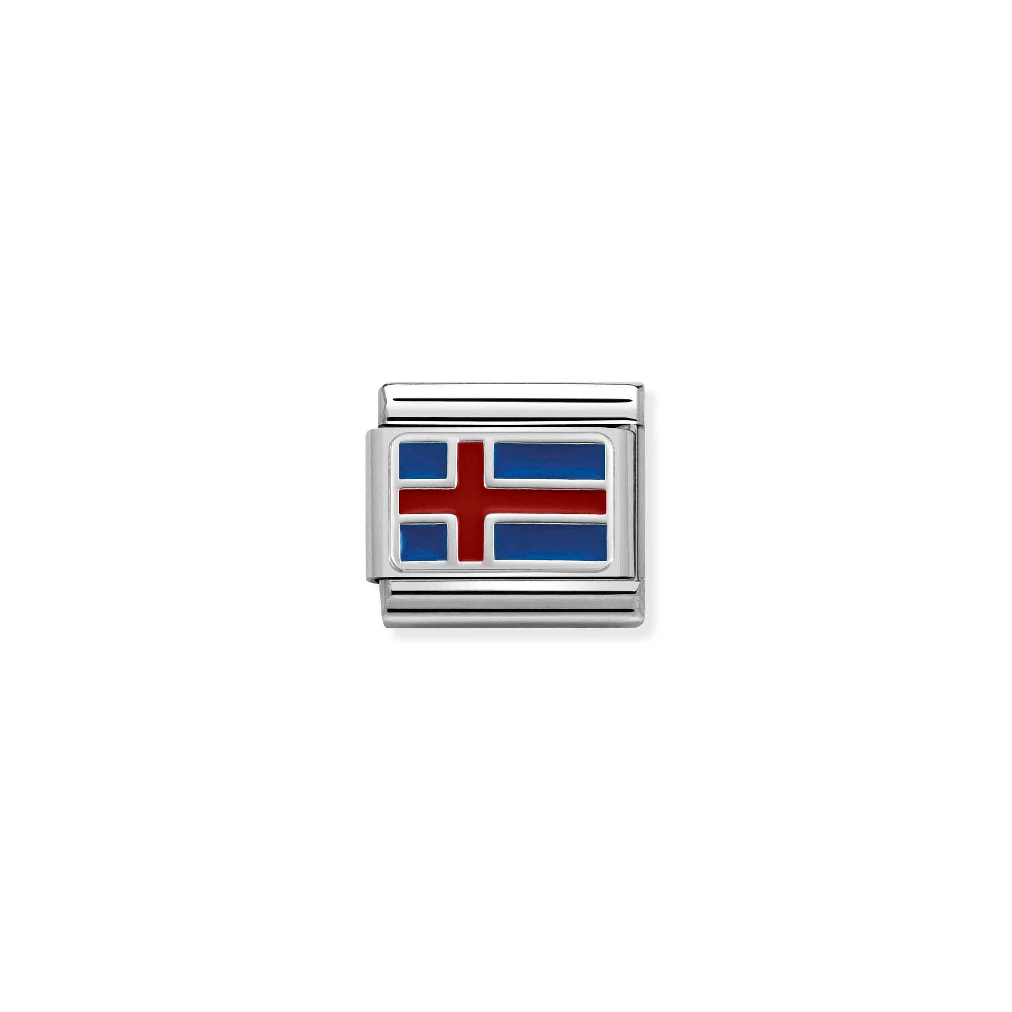 Nomination Composable Classic Charm Flagge Island - Edelstahl, Sterling Silber, Emaille