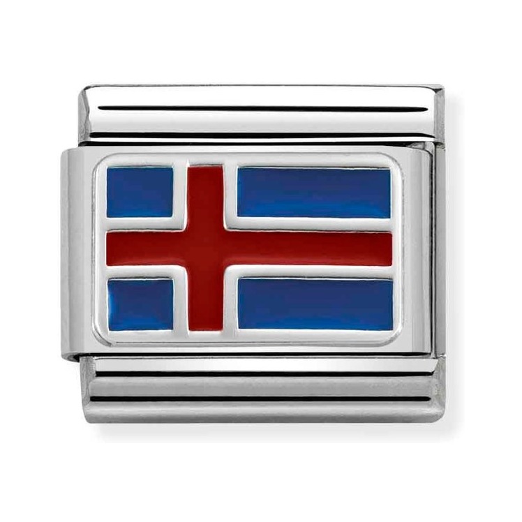 Nomination Composable Classic Charm Flagge Island - Edelstahl, Sterling Silber, Emaille