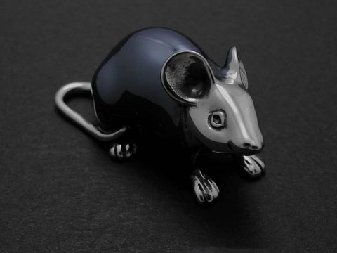 Silber Figur - Maus rhodiniert - anthrazit hochwertig, Hersteller Juwelier Harnisch, Echtsilber Figuren, detailreiche Darstellung einer Maus in glänzendem und mattem Silber.