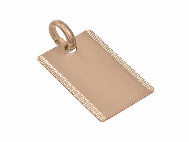 Anhänger Gravurplatte aus Sterling Silber, vergoldet in Roségold, teilmattiert, schlichtes Design mit einem stabilen Ösenring, Hersteller Juwelier Harnisch.