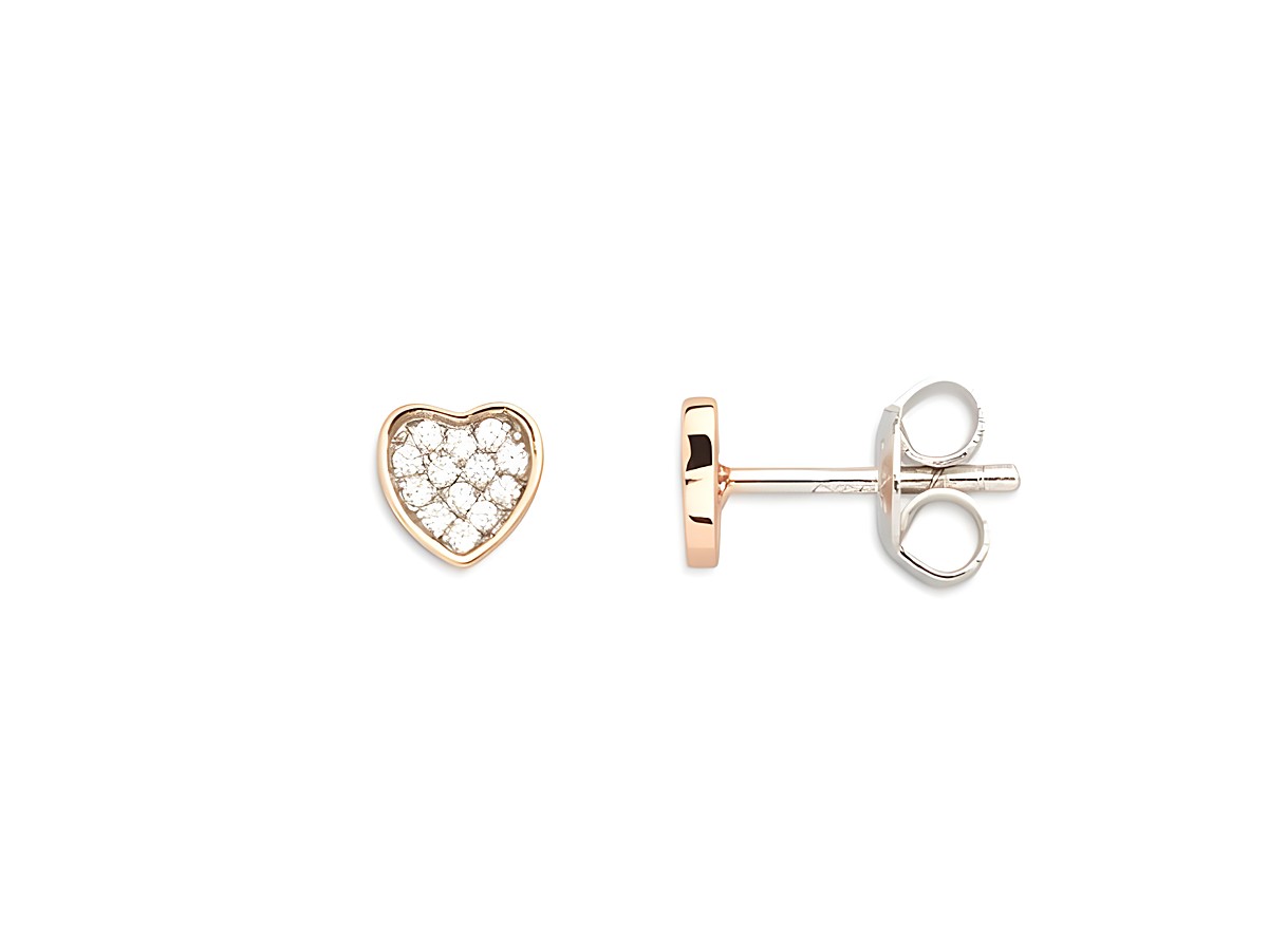 Xenox Sterling Silber Ohrringe XS3414RN LOVE STORY-OS in Roségold Vergoldung mit herzförmigem Design und funkelnden Steinchen, idealer Ohrschmuck für romantische Anlässe.