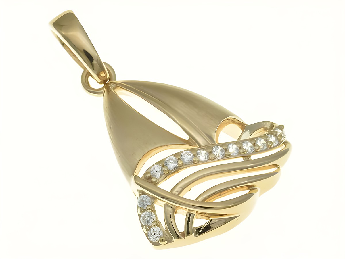 Segelschiff Anhänger aus Sterling Silber, rosegold vergoldet, funkelt mit Zirkonia, hochwertiger Schmuck des Herstellers Juwelier Harnisch, ideal für maritime und seefahrtsbegeisterte Damen.