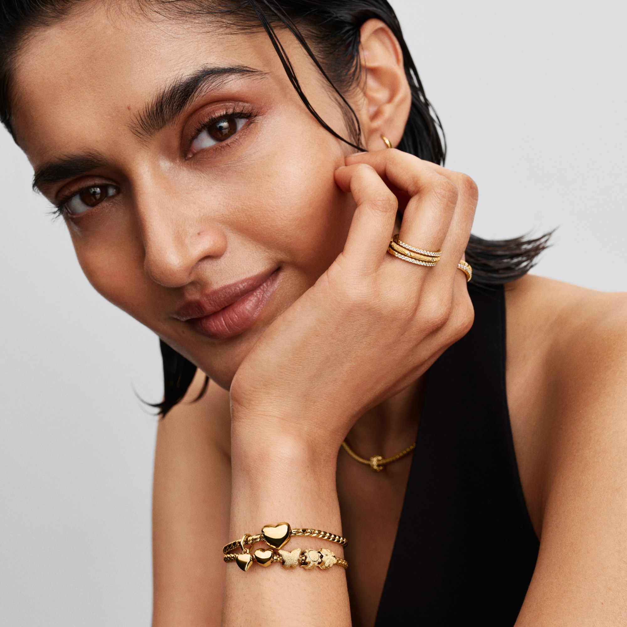 Pandora ME - Asymmetrisches Herz & Mini - Anhänger - Gelbgold vergoldet – Ansicht 4