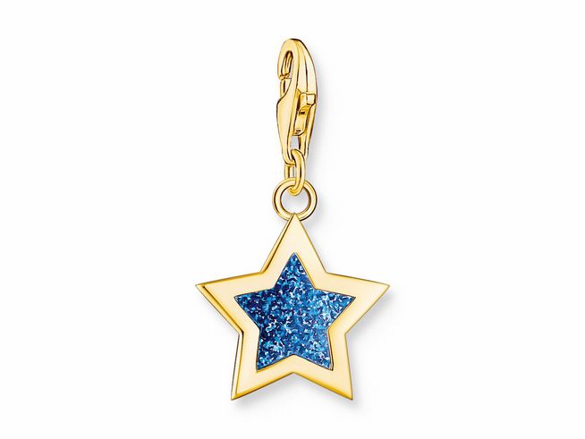 Charm-Anhänger in Form eines Sterns aus Silber mit vergoldeten Elementen und dunklem blauen Kaltemail, ideal für individuelles Schmuckdesign von Thomas Sabo.