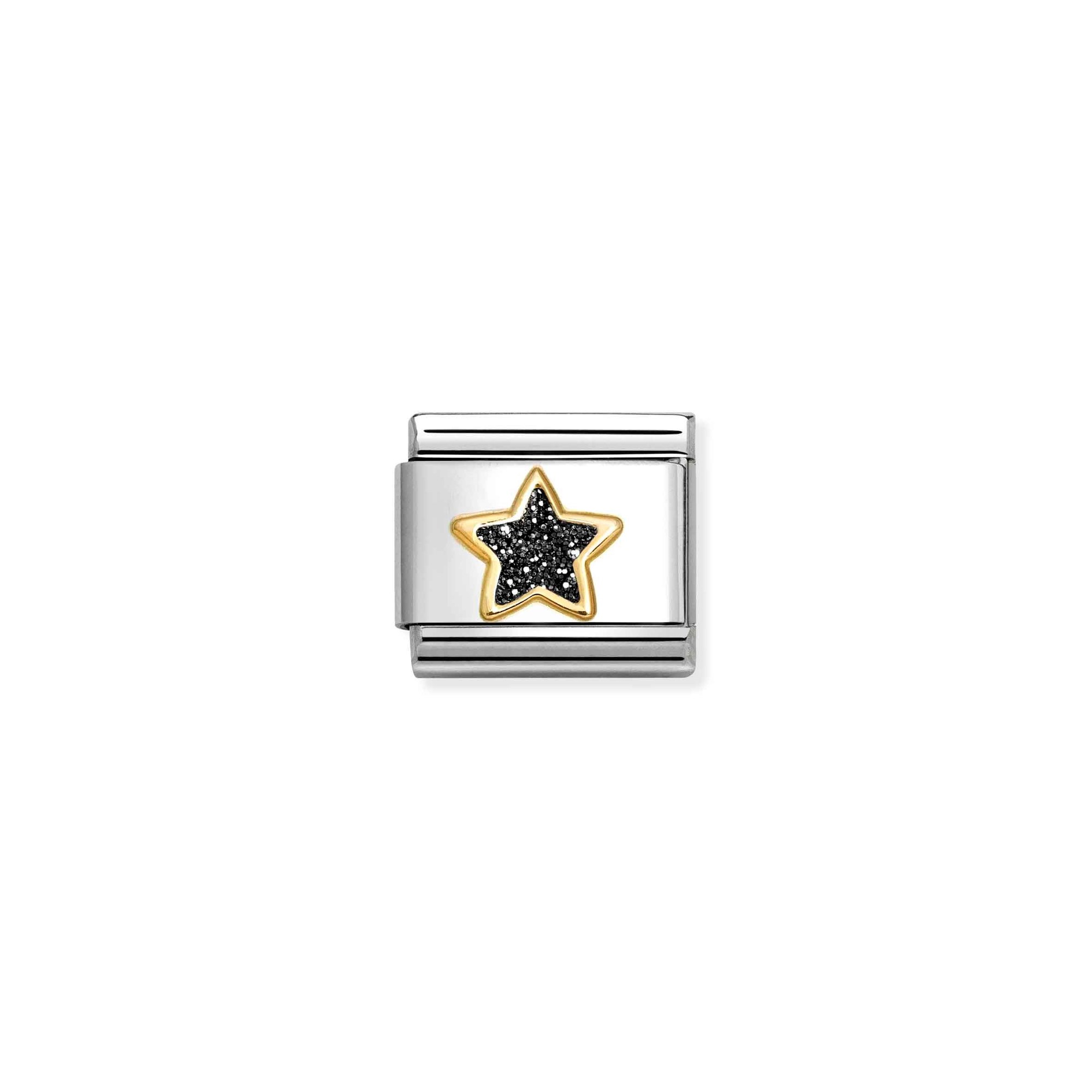 Nomination Composable Classic Charm Stern schwarz - Edelstahl, Gold 750 Gelbgold, Zirkonia
