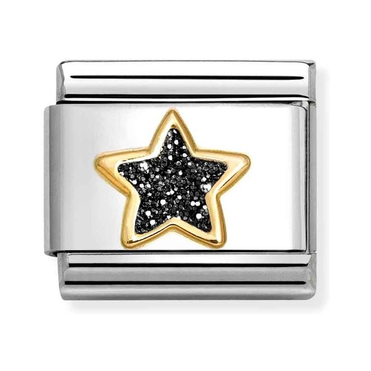 Nomination Composable Classic Charm Stern schwarz - Edelstahl, Gold 750 Gelbgold, Zirkonia