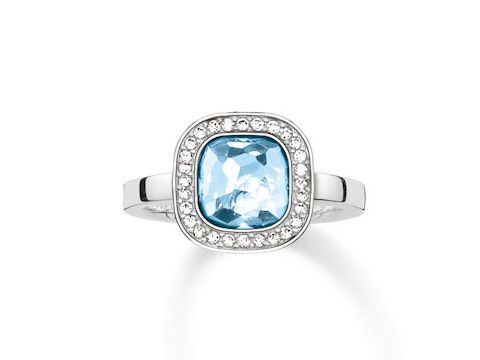 Thomas Sabo TR2029-059-1-54 Ring aus Sterling Silber mit einem blauen synthetischen Spinell und Zirkonia, Größe 54, klassische Form mit funkelndem Stein und eleganter Fassung.