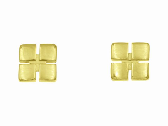Ohrringe Klötzchen Kissen aus Sterling Silber mit Gelbgold Vergoldung, Hersteller Juwelier Harnisch, elegante Ohrstecker ohne Stein in modernem Design.