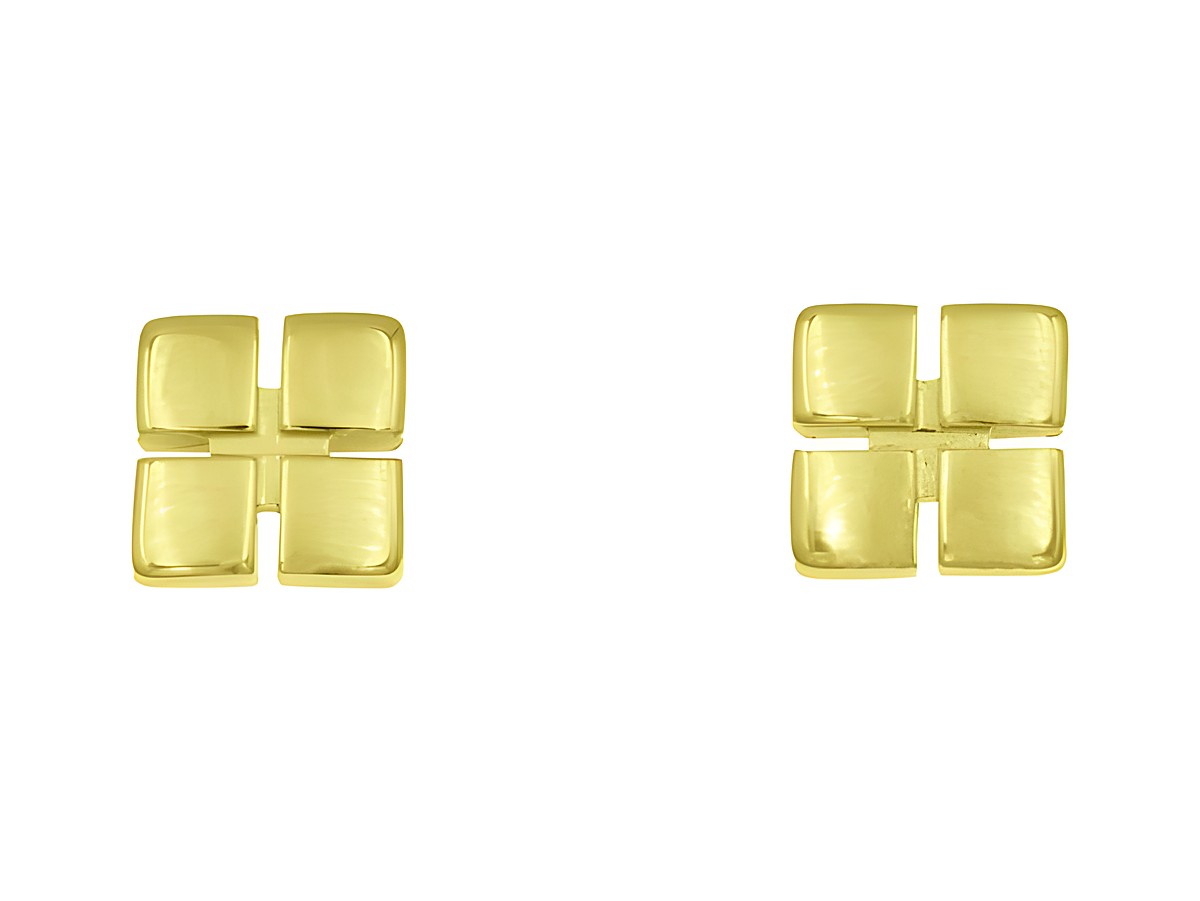 Ohrringe Klötzchen Kissen aus Sterling Silber mit Gelbgold Vergoldung, Hersteller Juwelier Harnisch, elegante Ohrstecker ohne Stein in modernem Design.