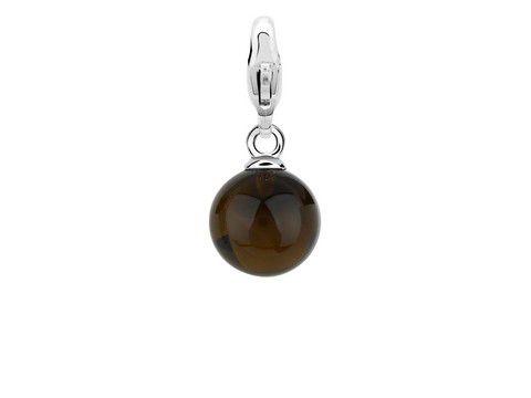 Silberner Charms von Ti Sento mit einem mittelgroßen, runden Kaffeeball aus braunem Stein, ideal zum Personalisieren von Schmuckstücken.