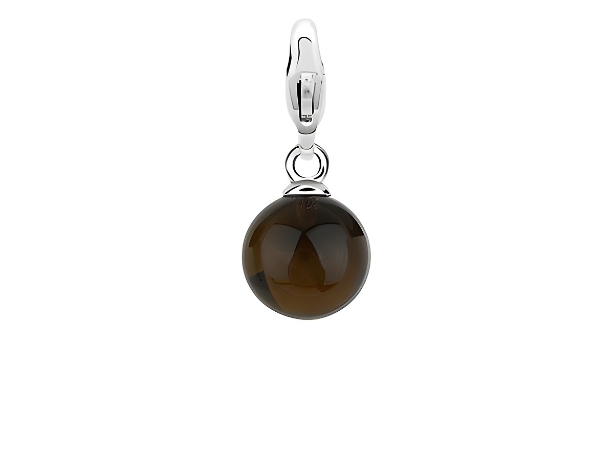 Silberner Charms von Ti Sento mit einem mittelgroßen, runden Kaffeeball aus braunem Stein, ideal zum Personalisieren von Schmuckstücken.