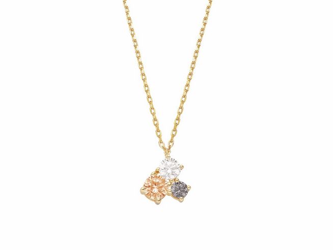 Xenox Sterling Silber Kette XS2143G in Gelbgold Vergoldung mit SUNNY CRUSH Design, kurze Kareekette mit drei funkelnden Anhängern in verschiedenen Farben. 40-45 cm lang.