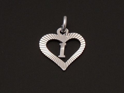 Herz Anhänger aus rhodiniertem Sterling Silber mit eingearbeitetem Buchstaben I, Hersteller Juwelier Harnisch, elegantes und zeitloses Design, ideal als persönliches Geschenk oder Schmuckstück.